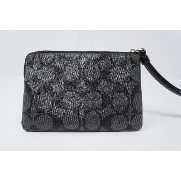 Coach Corner Zip Wristlet Signature Pearlized Coated Canvas Metallic Leather - Picture 2 of 8